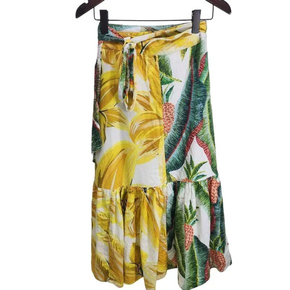 FARM Rio Azalea Forest Midi Wrap Skirt Women's Size M Beaded Tassel Tropical - Picture 7 of 11